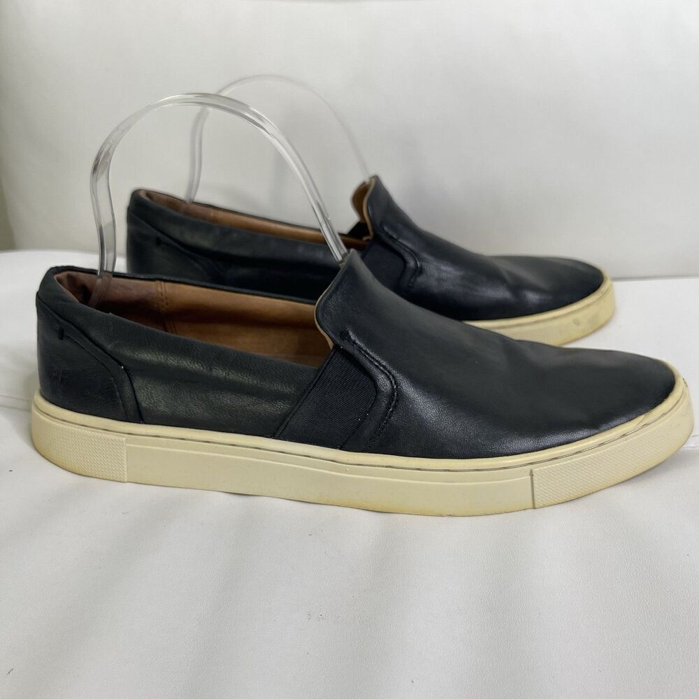 Frye Leather Slip On Shoes 9M Ivy Black Luxe Smooth Flats Womens Casual Sneakers